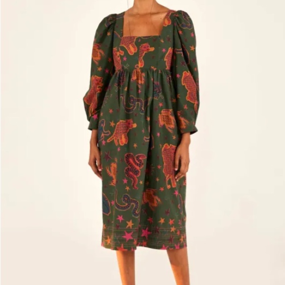 FARM Rio Multicolor Animal Print Long Sleeve Midi Dress